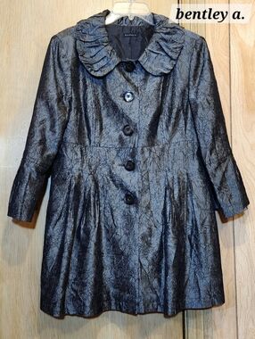 Vtg Bentley A Jacket Womens Sz Lrg Metalic Charcoal Crinkle Romantic Gothic Coat